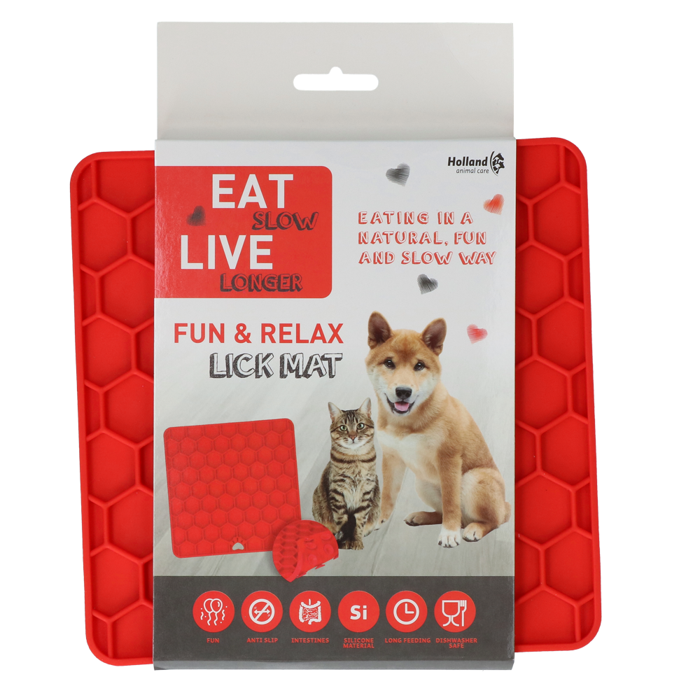 Tapis à Léchouiller Eat Slow Live Longer Rouge - Idéal pour Chien
