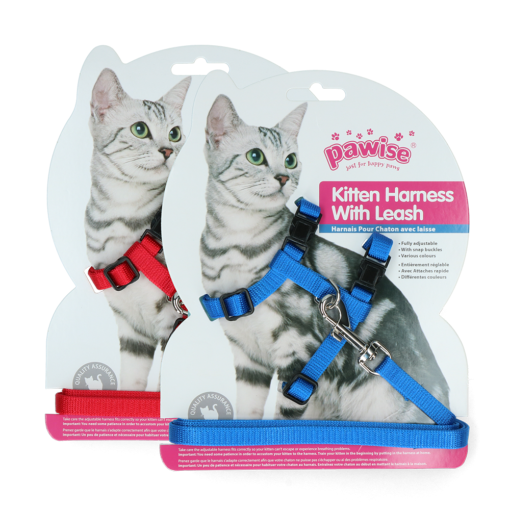 Harnais et Laisse Chatons Pawise Rouge/Bleu Taille S