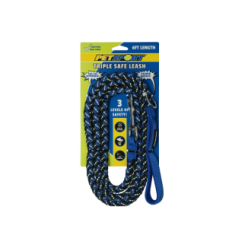 Laisse Triple Sécurité Petsport Bleue 1.8m pour Chiens