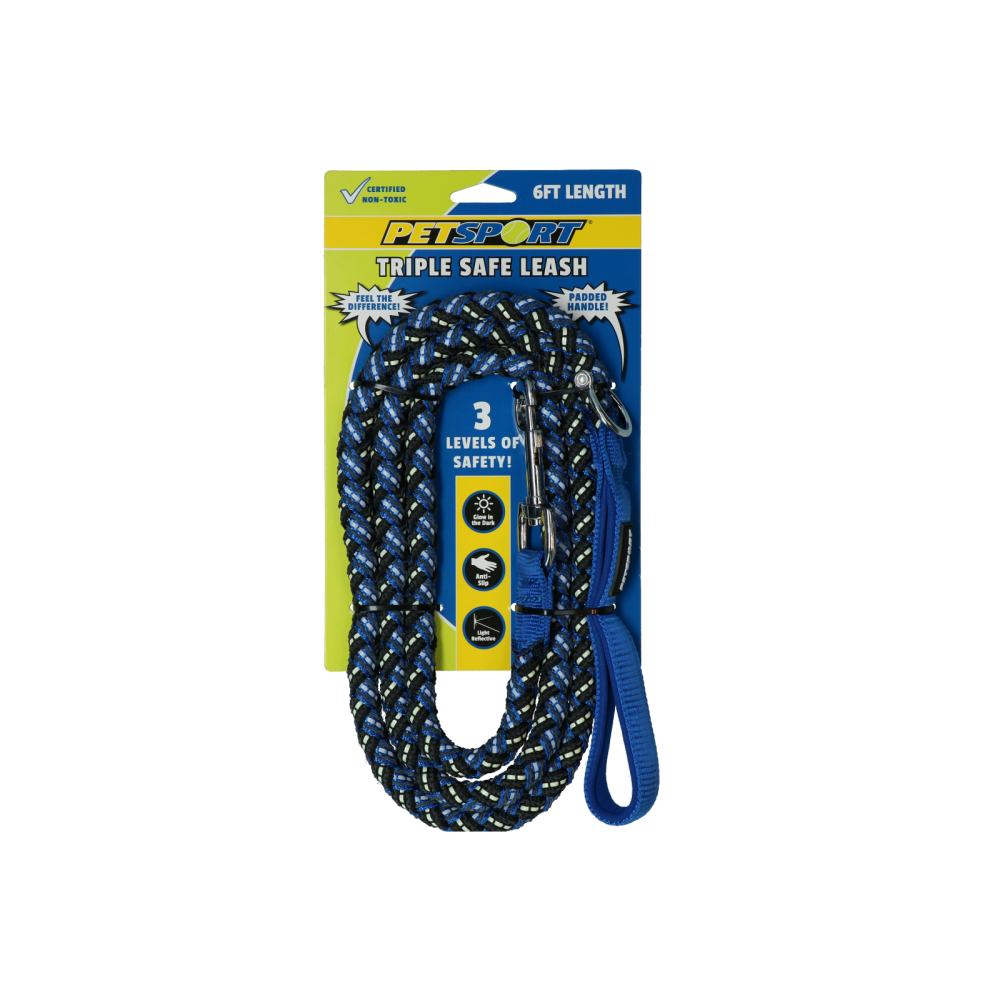 Laisse Triple Sécurité Petsport Bleue 1.8m pour Chiens