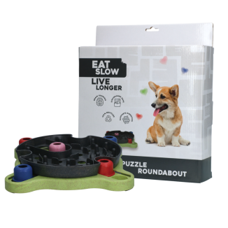 Puzzle Rond pour Chien Mangez Lentement Vivez Plus Longtemps