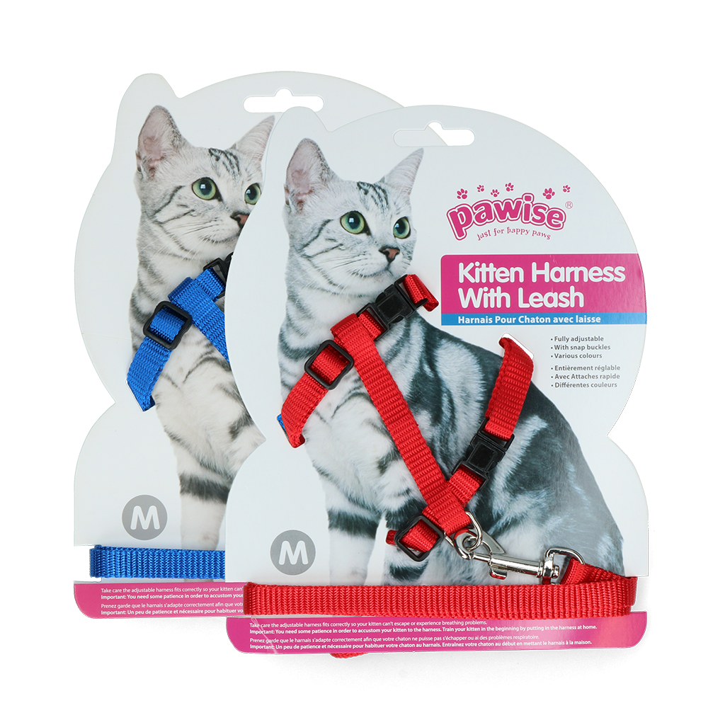 Harnais et Laisse Chatons Pawise Rouge/Bleu Taille S