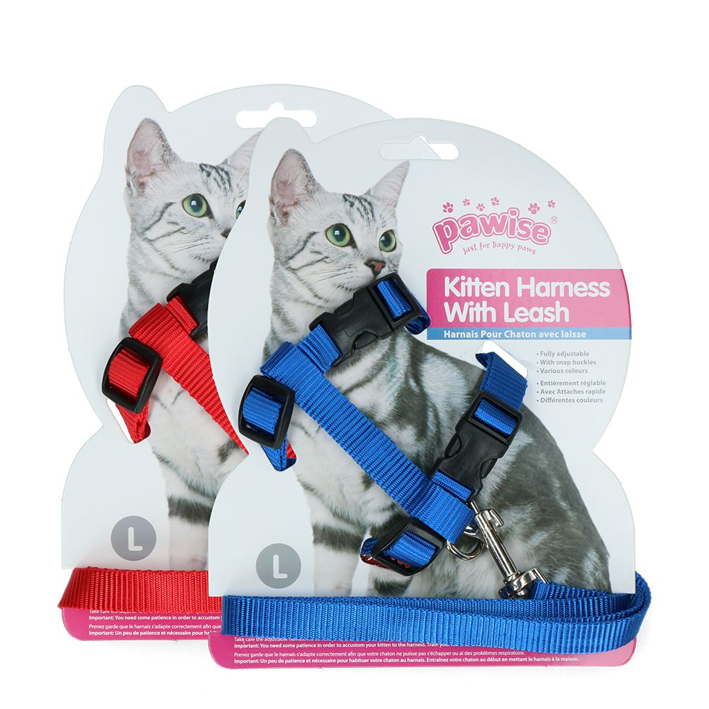 Harnais et Laisse Chatons Pawise Rouge/Bleu Taille S